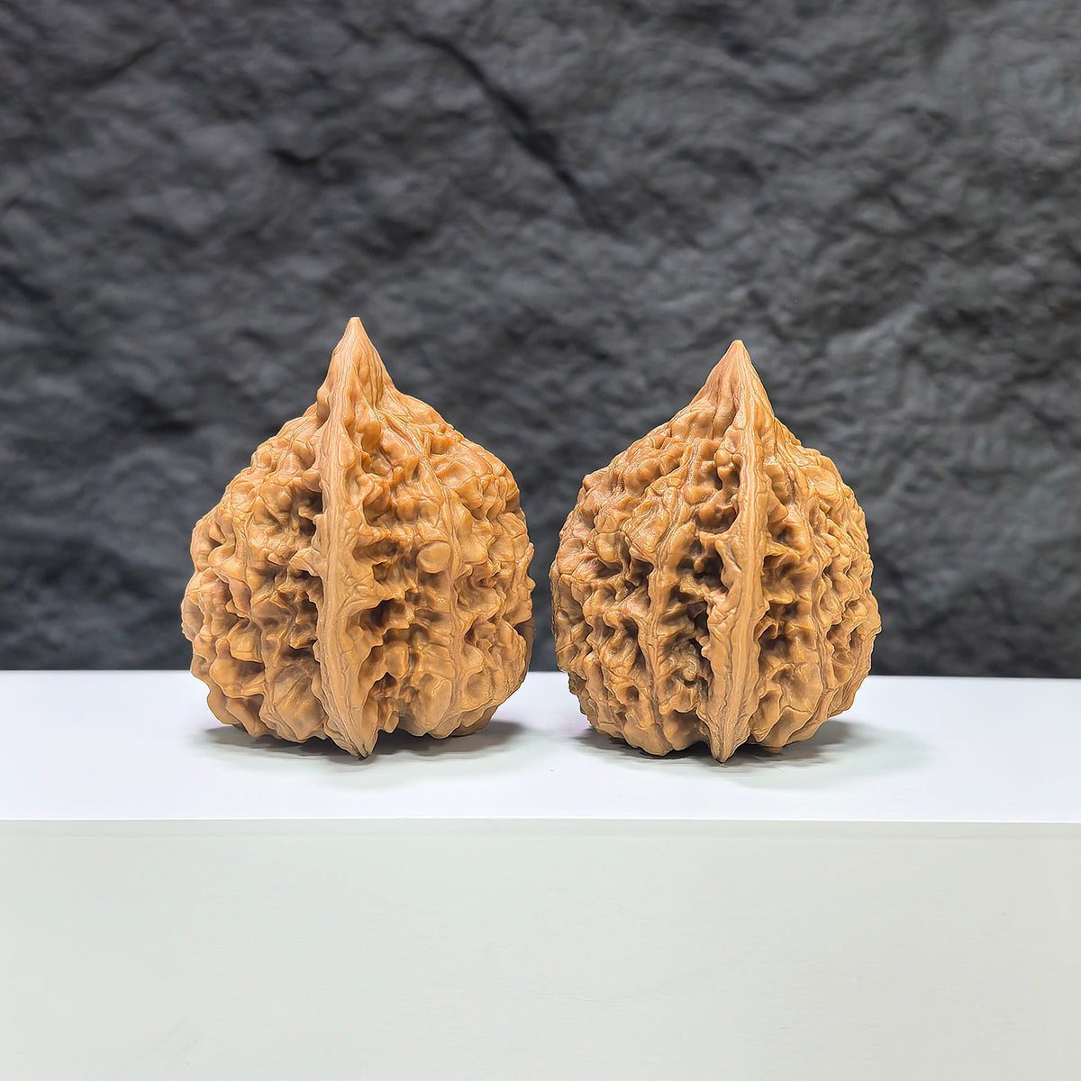 Pair of Wenwan Art Concave Base Peach Heart Official Hats walnuts, deep-base Wenwan walnuts with 43mm x 40mm dimensions