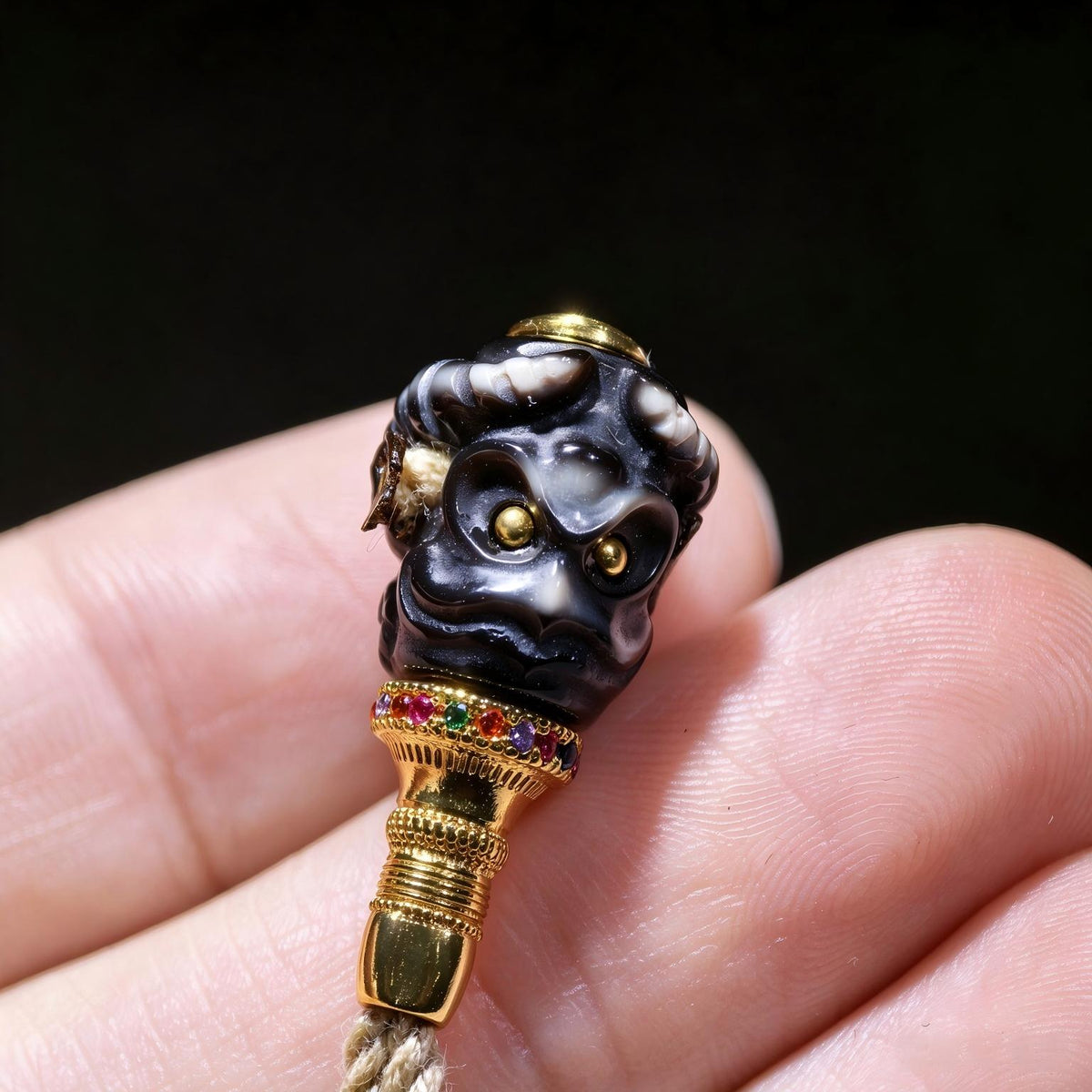 Copper-accented Dzi-style beading component from ZenWenwan, 11.5 mm, featuring intricate designs and vibrant beading details.
