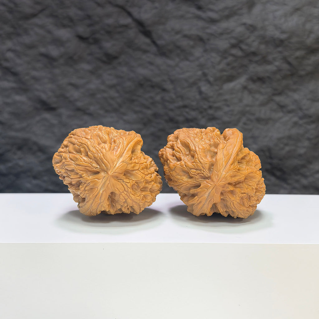 Pair of Wenwan Art Rolling Donkey Wenwan walnuts, 40mm, classic Chinese collectible walnuts with intricate carvings.
