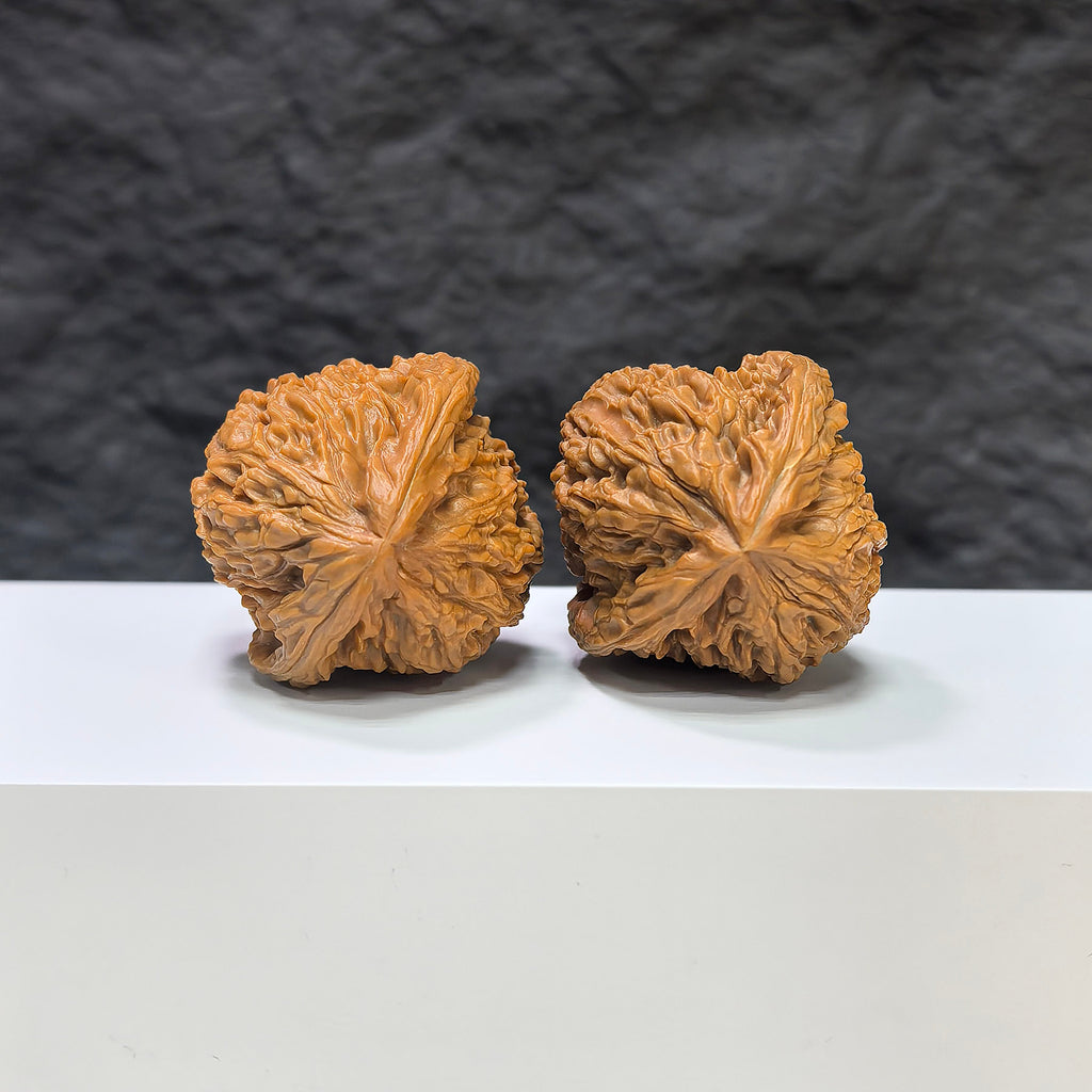 Selected grade Wenwan walnut stone with tri-angular shape, measuring 3.9×3.8cm, from Wenwan Art, showcasing polished surface and natural texture.