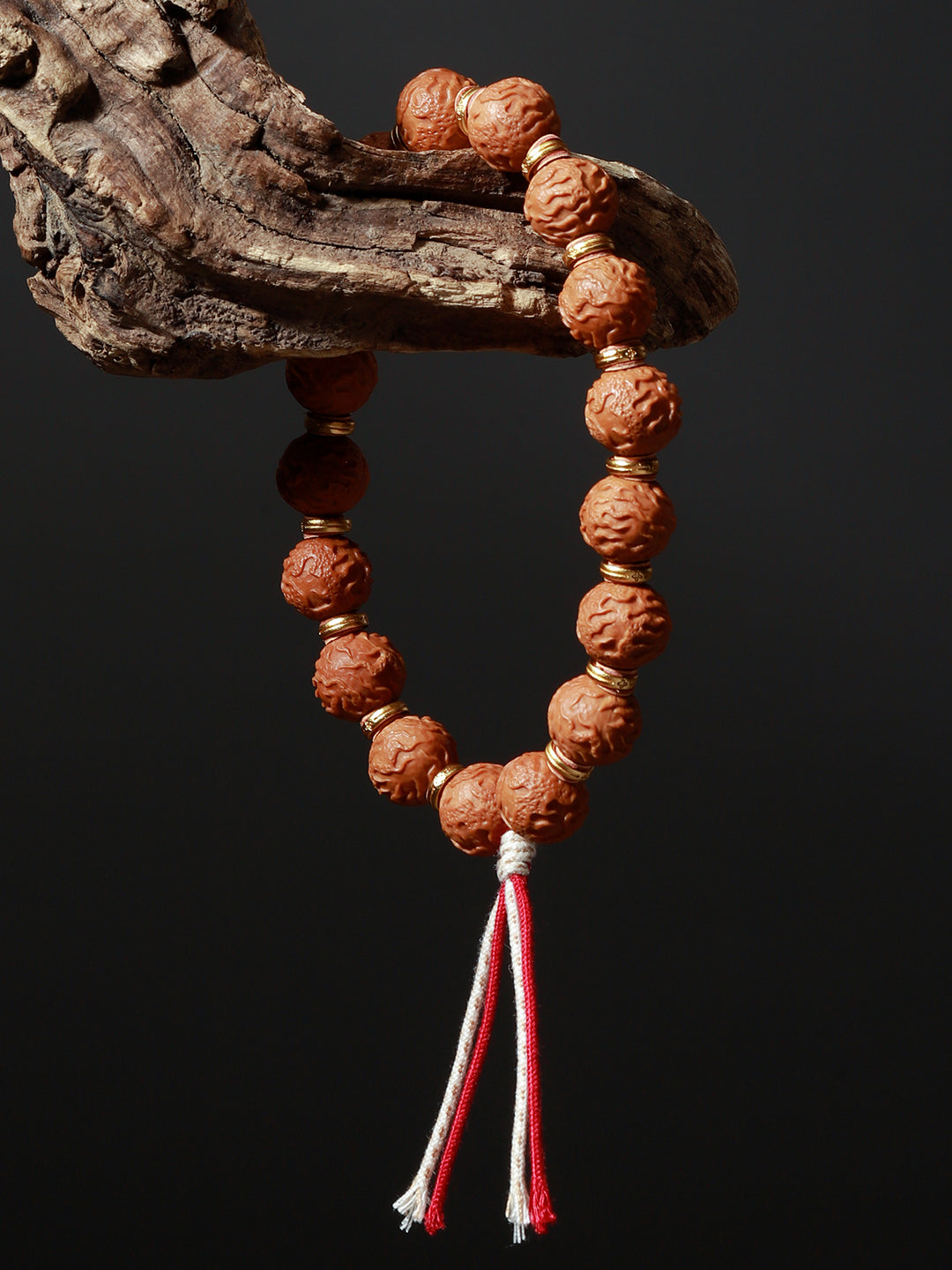 [Zen Collection] Carved Monkey Head Walnut Bracelet w/ Adjustable Sliding Knot - "Ding Feng Zhu" Wind-Calming Pearl Motif (1.2cm / Brass Spacers) | 精工猴頭核桃雕刻手串「定風珠」1.2cm 可調節鬆緊結 禪意文玩手串