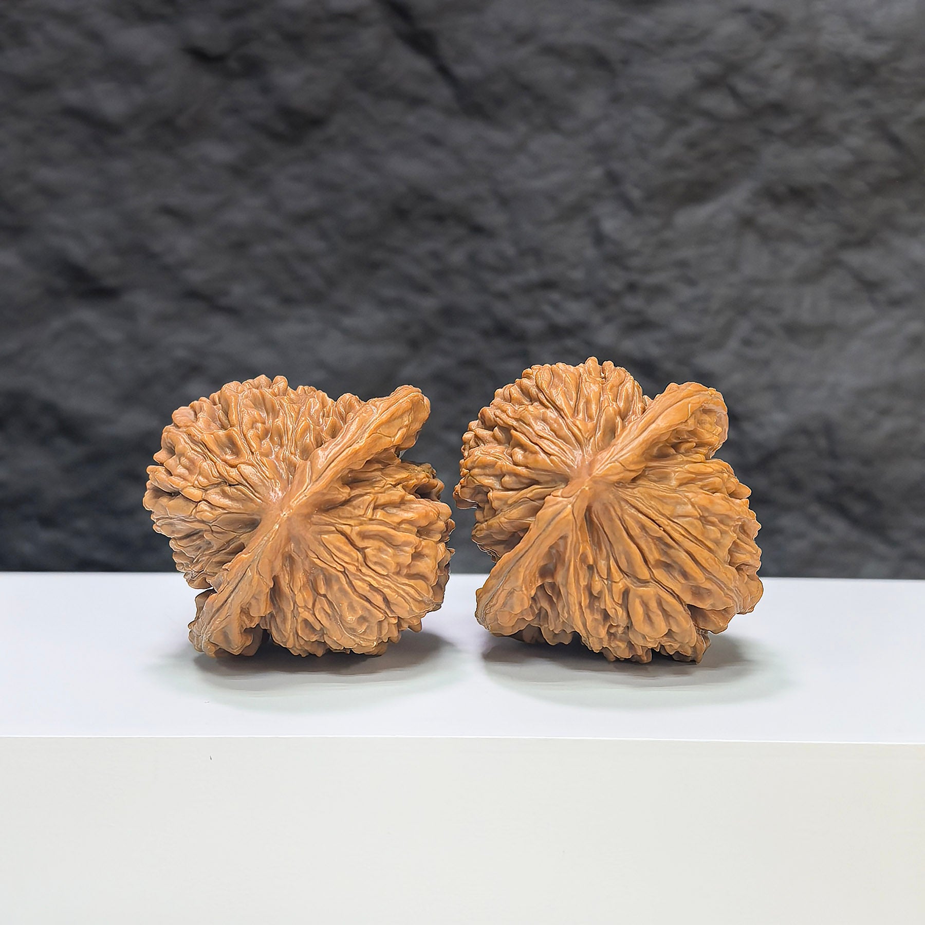 Pair of Sizuolou Classic Wenwan Walnuts by Wenwan Art, 41mm x 42mm, showcasing smooth, polished walnut carvings.