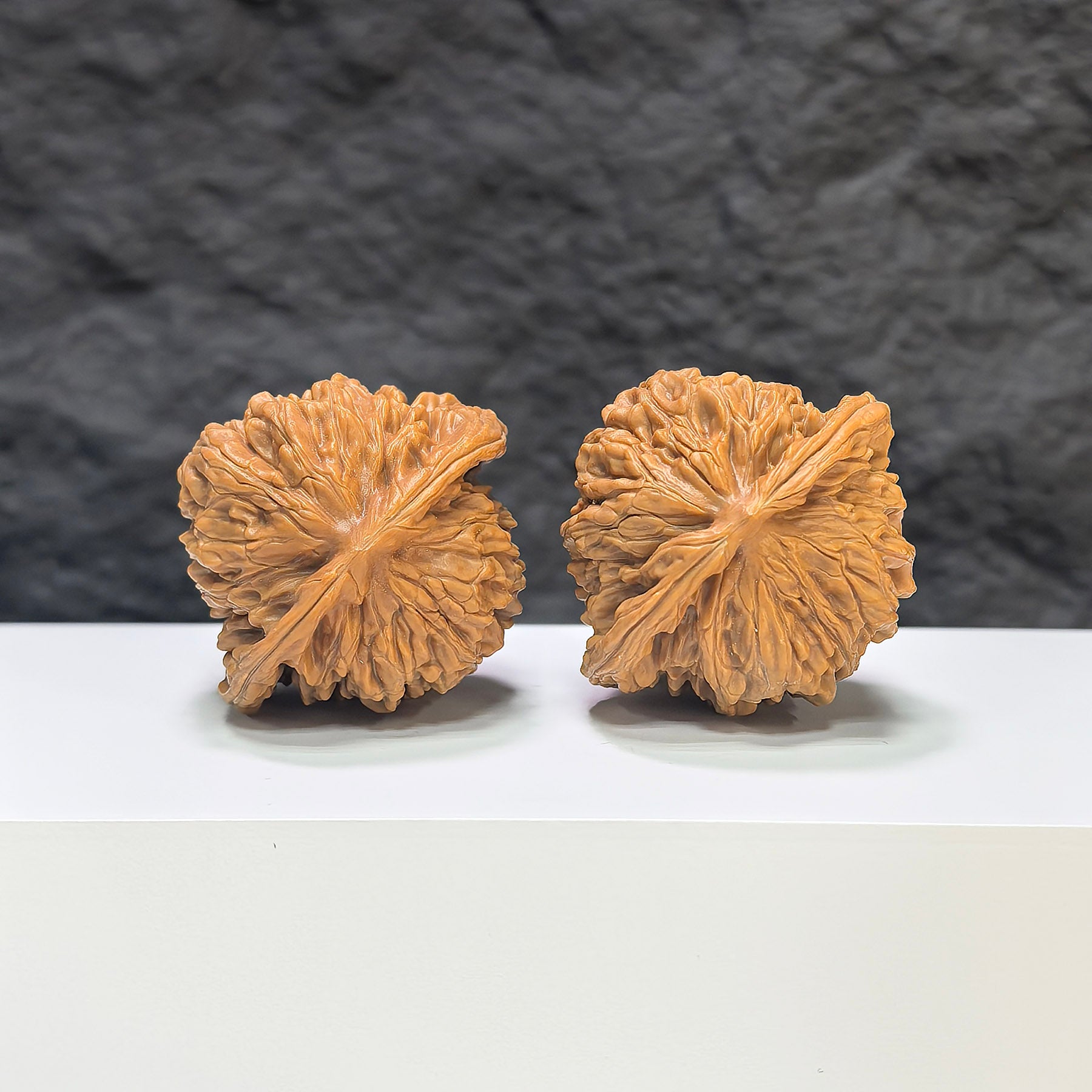 Selected grade Wenwan walnut from Wenwan Art, four-seat Sizuolou walnut measuring 4.2x3.8cm, natural wooden texture.