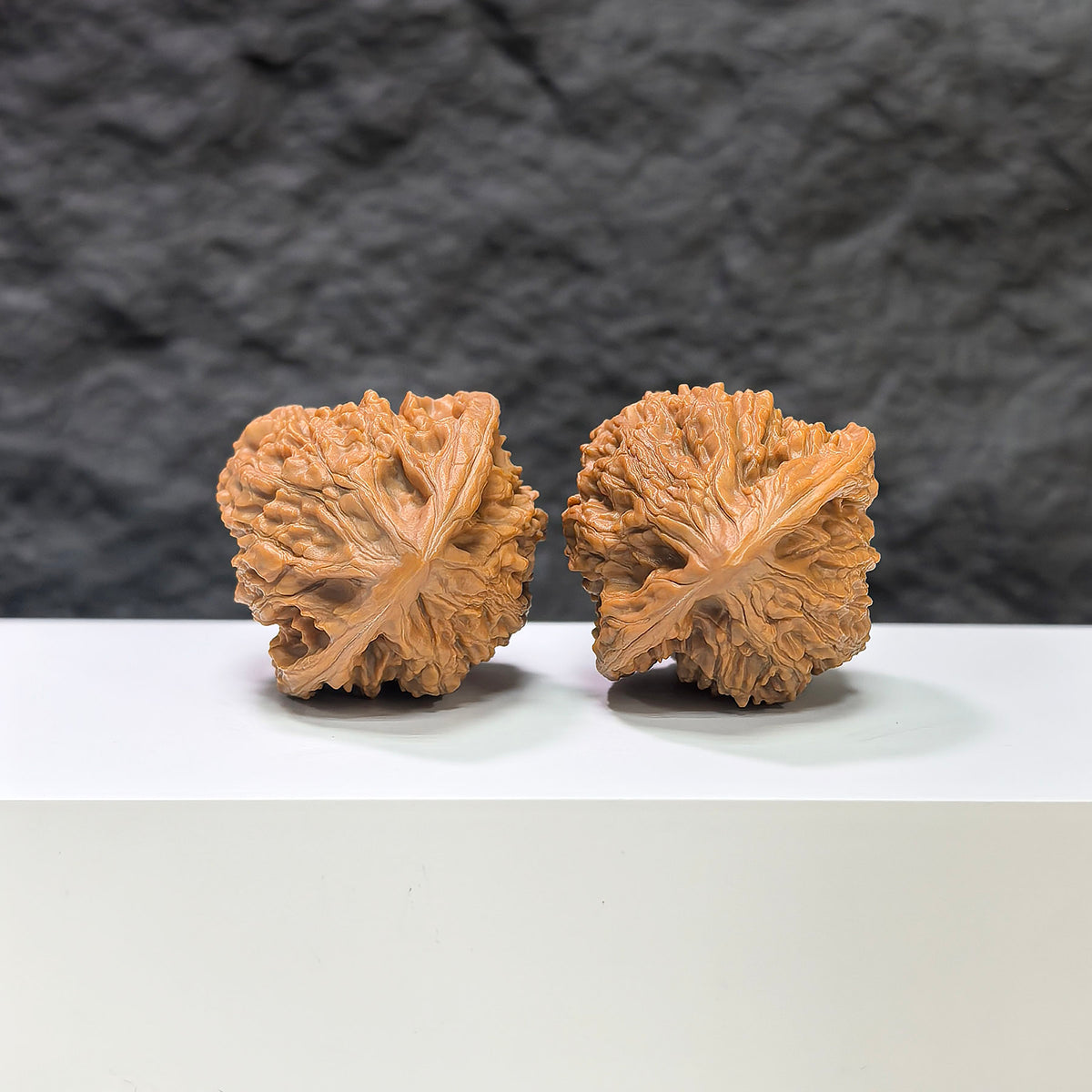Golden Kylin Classic Wenwan Walnut pair by Wenwan Art, featuring detailed carved designs and natural wood grain.