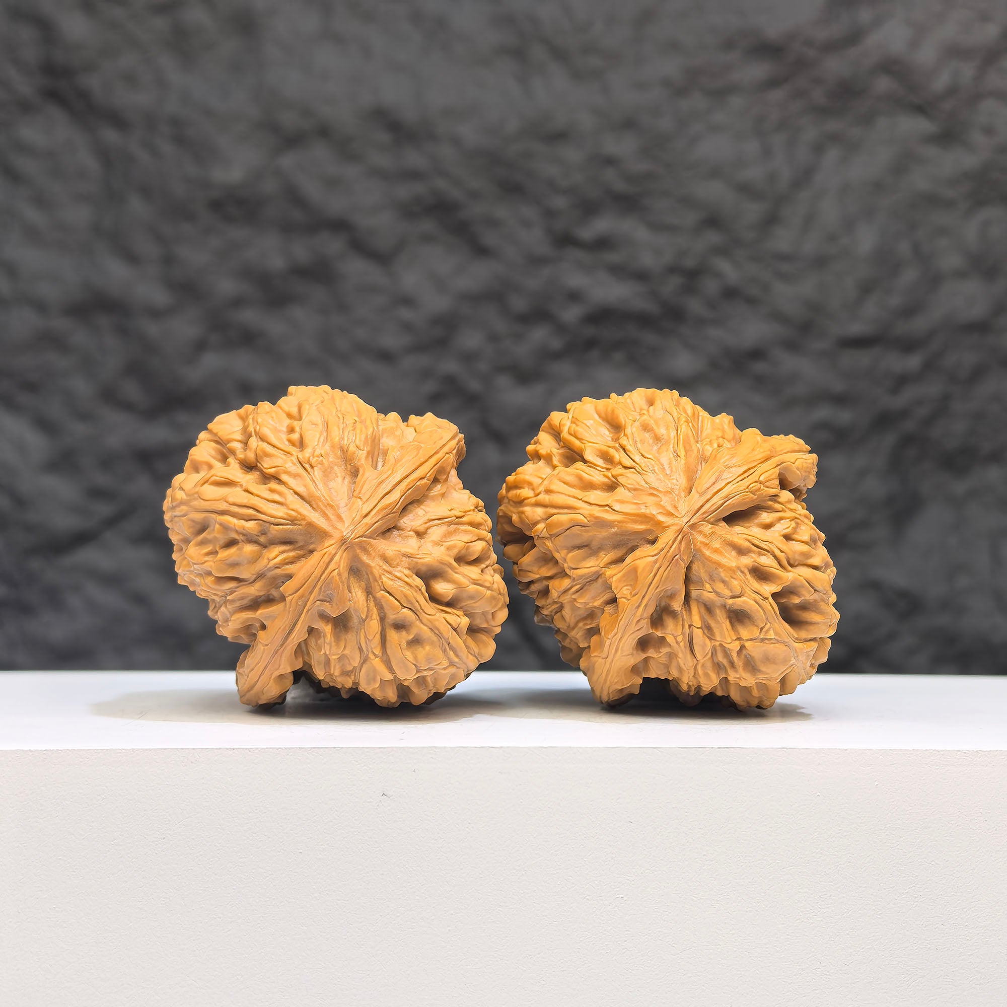 White Lion Wenwan walnut pair by Wenwan Art, classic carved stone walnuts, 36mm x 39mm, featuring detailed lion designs.