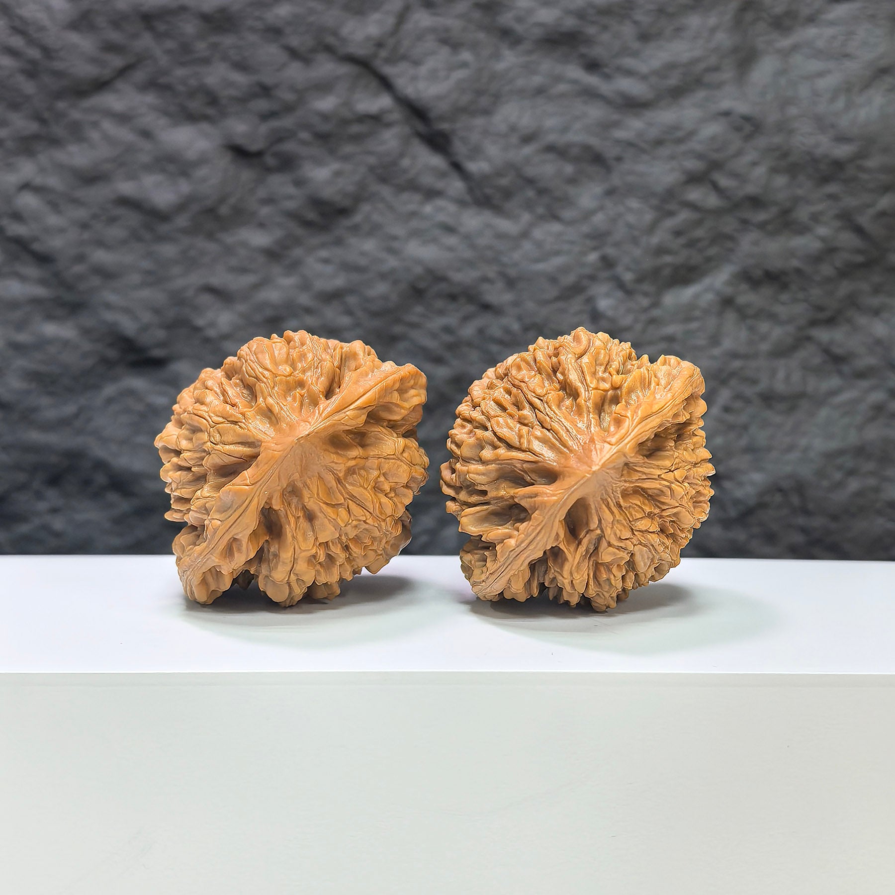 Large Wenwan Art official hat concave base peach heart walnut, 48mm x 41mm, premium Wenwan walnut pair with smooth surface and detailed shape.