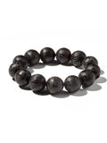 Carved ebony wood Om Mani Padme Hum bracelet with 16mm beads, featuring intricate Buddhist mantra carvings, by ZenWenwan.