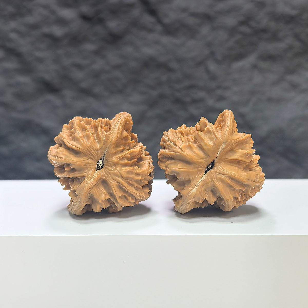Pair of Peach Heart Xiayunling Wenwan walnuts from Wenwan Art, featuring 38mm x 36mm natural walnut with peach heart markings.