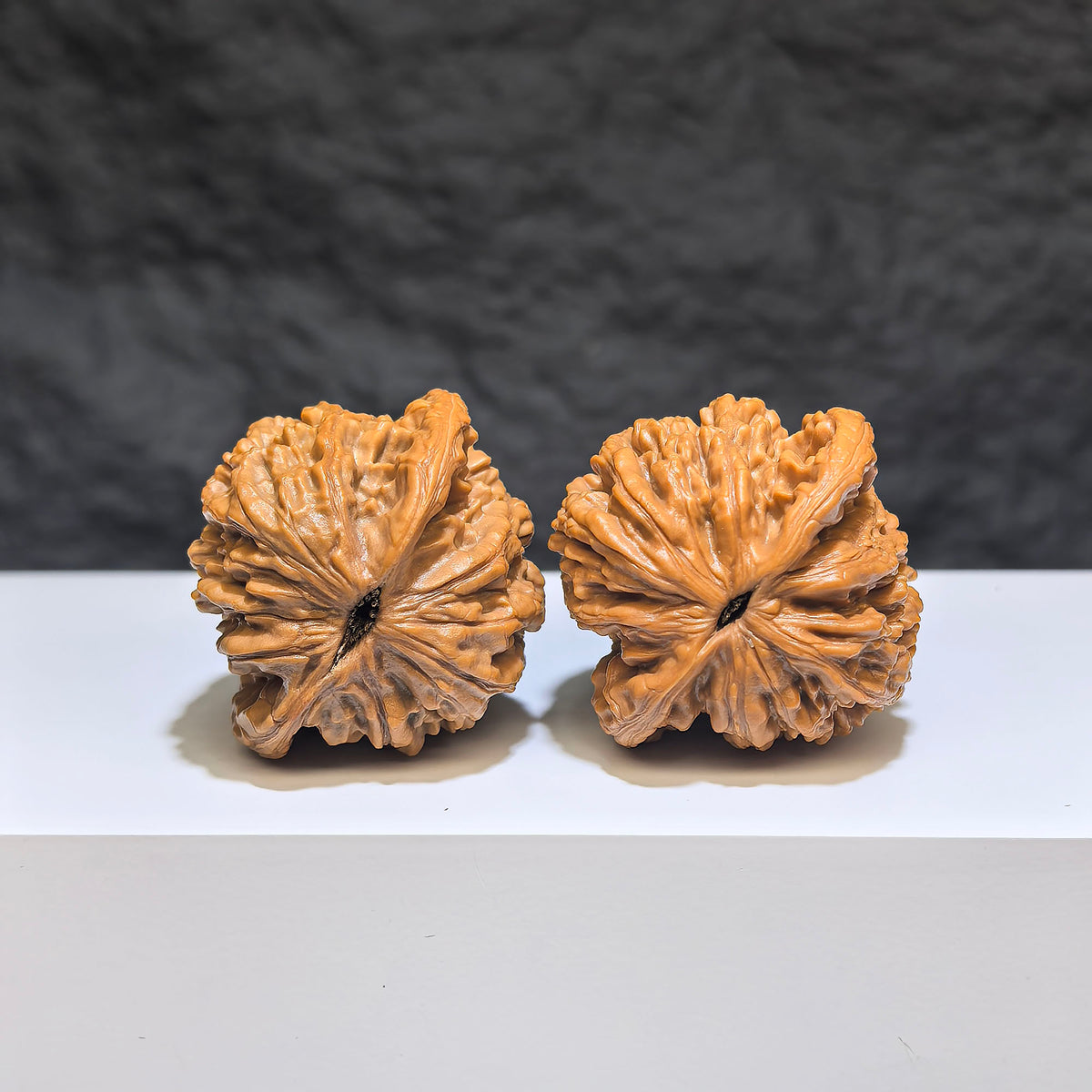 Wenwan Art Wheat Ear Tiger Head Classic Wenwan Walnut pair, 38mm x 36mm, detailed tiger head design, natural wood finish.