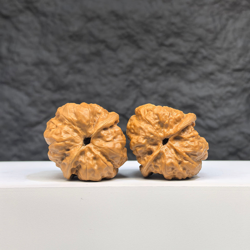 Pair of Toad Crystal Frogs Wenwan Walnut carvings from Wenwan Art, featuring detailed frog and toad crystal designs, 32x36mm.