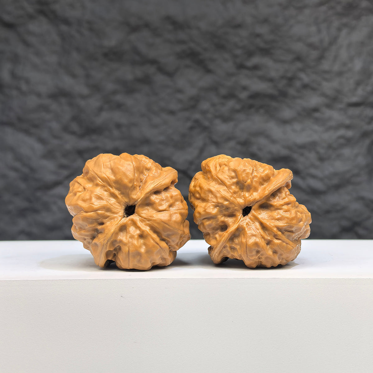 Pair of Toad Crystal Frogs Wenwan Walnut carvings from Wenwan Art, featuring detailed frog and toad crystal designs, 32x36mm.