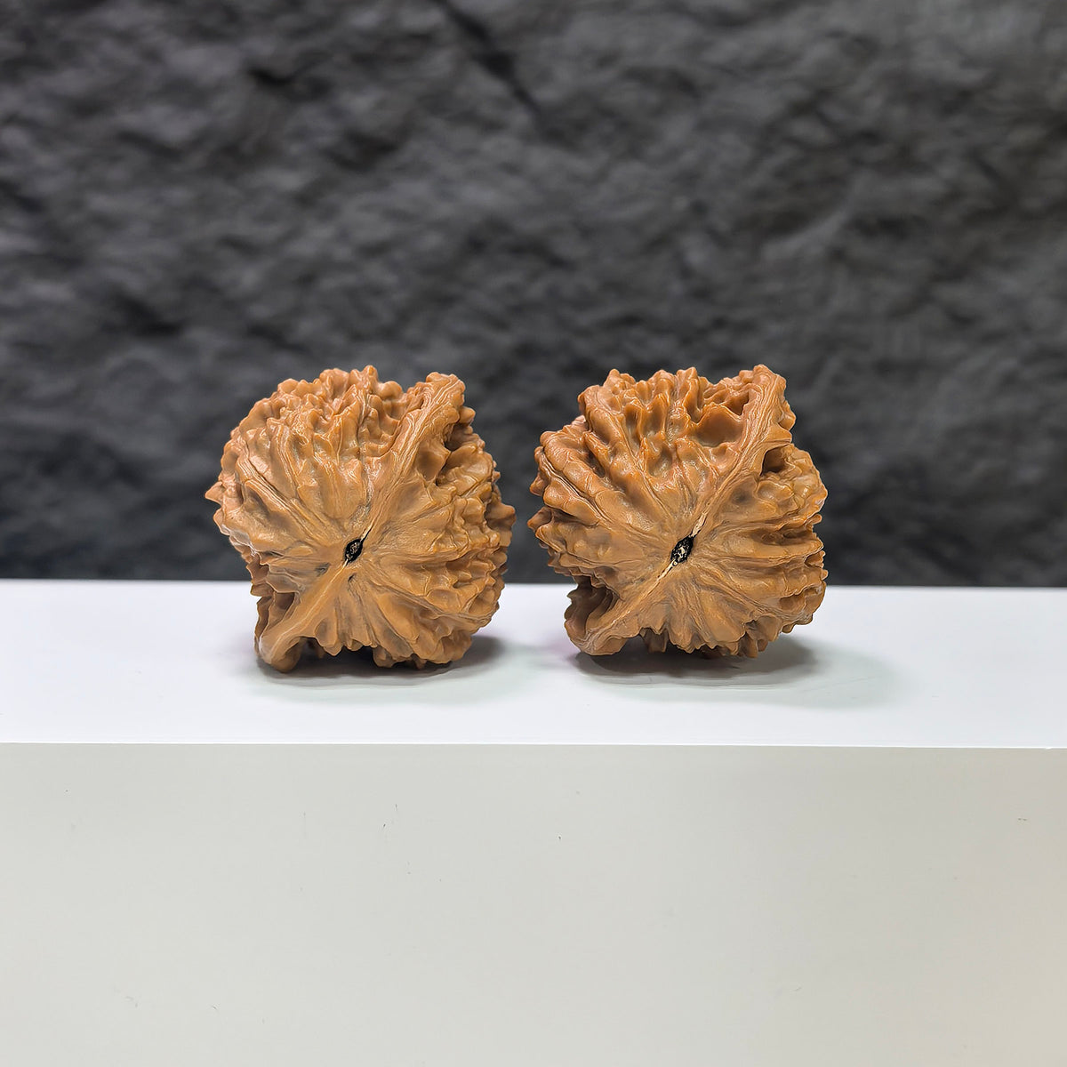 Golden Kylin Wenwan Walnut pair by Wenwan Art, featuring 37mm and 36mm walnuts with detailed golden kylin carvings.