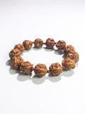 Hand-carved walnut bracelet with goldfish and bat motifs, 16mm beads, from ZenWenwan, symbolizing abundance and blessings