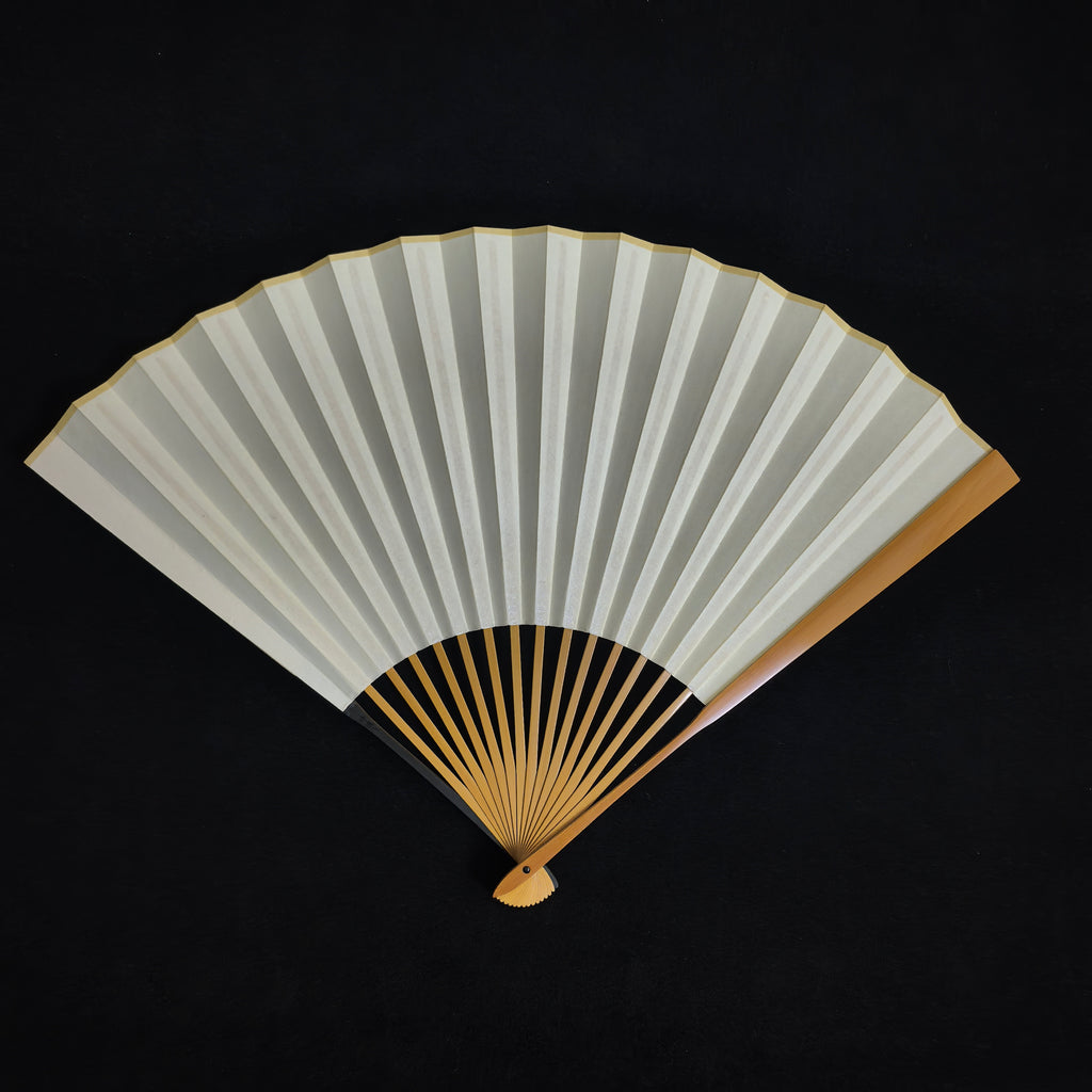 [Master Ye Yifei] Aged Sichuan Jade Bamboo Fan w/ Dual Ebony Accent - "Beauty Shoulder" Mantis Leg & Magnolia Head (9.5 Inch / 16 Ribs) | 葉逸飛手作 老川料玉竹雙合青 螳螂腿美人肩玉蘭頭 9.5寸16方2.0