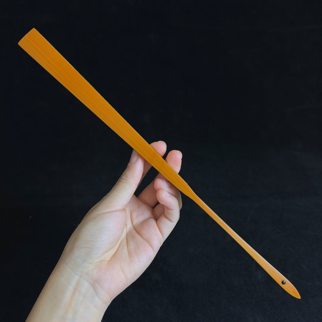 [Master Ye Yifei] Aged Sichuan Jade Bamboo Fan w/ Dual Ebony Accent - "Beauty Shoulder" Mantis Leg & Magnolia Head (9.5 Inch / 16 Ribs) | 葉逸飛手作 老川料玉竹雙合青 螳螂腿美人肩玉蘭頭 9.5寸16方2.0