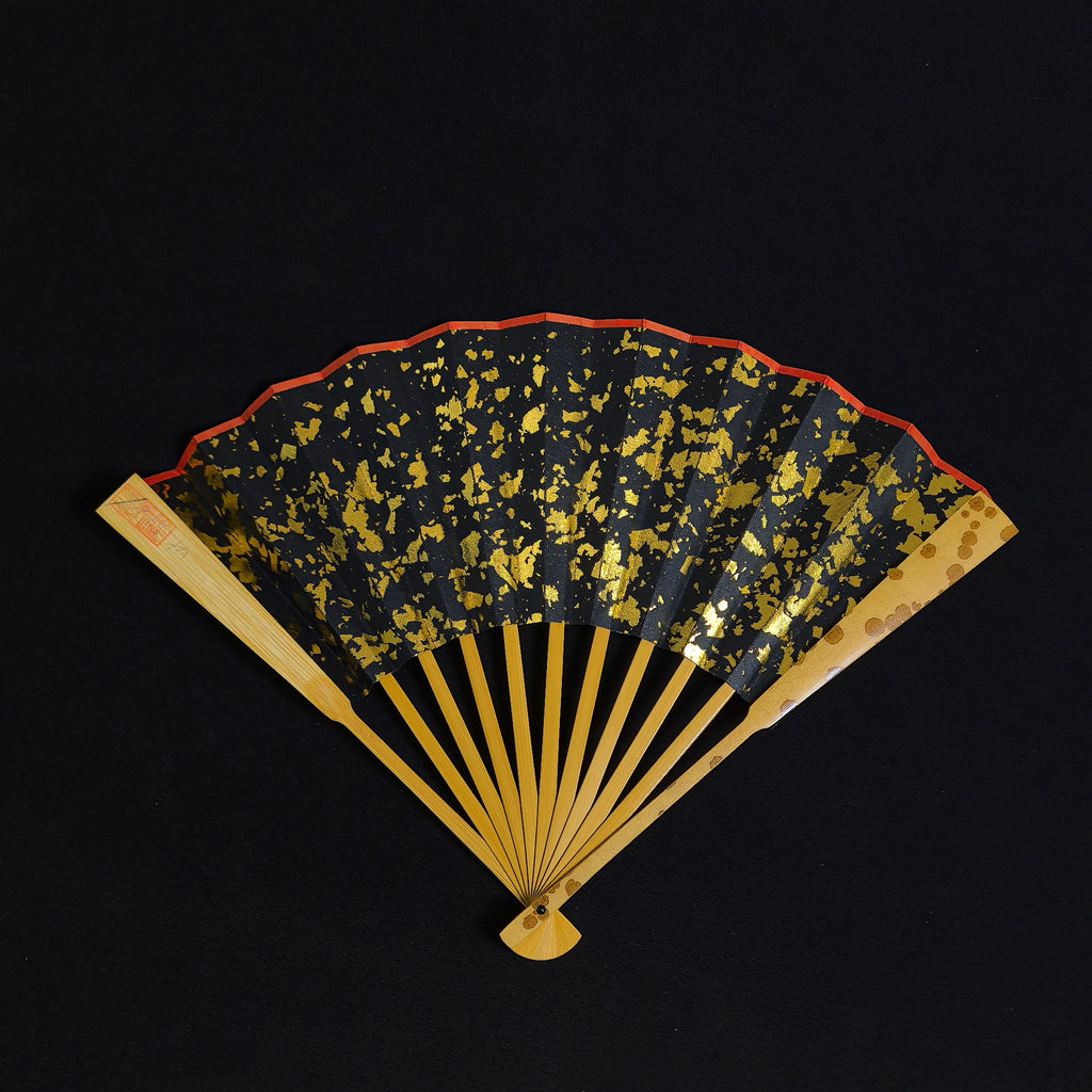 [Master Xu Linyang] Lüchun Yunfei Bamboo Fan w/ Black Gold-Flecked Paper - "Temple Gate" Shovel Shoulder & Antique Square Head (8.5 Inch / 11 Ribs / 2.5 Profile) | 徐林陽手作 綠春雲妃雙合鏟子廟門肩古方頭 8.5寸11方2.5（黑灑金扇面）