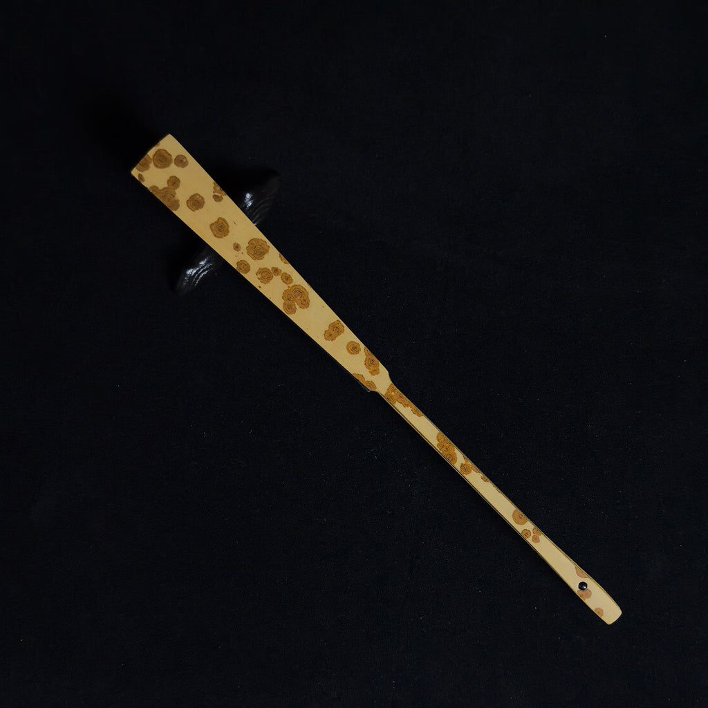 [Master Xu Linyang] Lüchun Yunfei Bamboo Fan w/ Black Gold-Flecked Paper - "Temple Gate" Shovel Shoulder & Antique Square Head (8.5 Inch / 11 Ribs / 2.5 Profile) | 徐林陽手作 綠春雲妃雙合鏟子廟門肩古方頭 8.5寸11方2.5（黑灑金扇面）