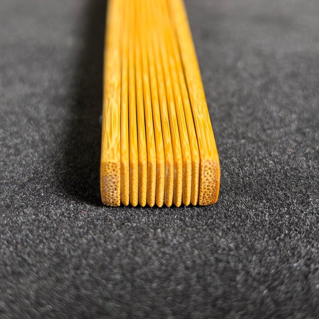 [Master Xu Linyang] Lüchun Yunfei Bamboo Fan w/ Black Gold-Flecked Paper - "Temple Gate" Shovel Shoulder & Antique Square Head (8.5 Inch / 11 Ribs / 2.5 Profile) | 徐林陽手作 綠春雲妃雙合鏟子廟門肩古方頭 8.5寸11方2.5（黑灑金扇面）