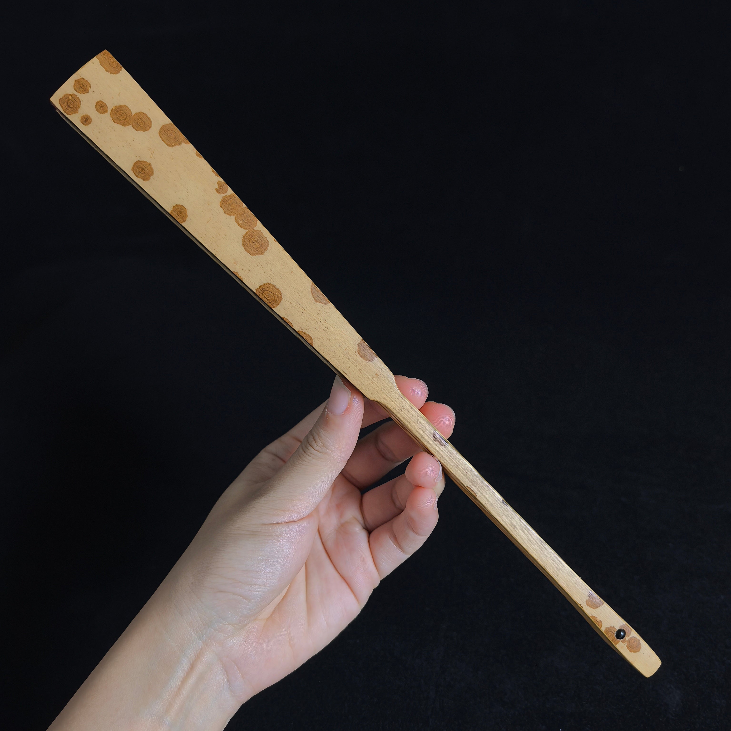 [Master Xu Linyang] Lüchun Yunfei Bamboo Fan w/ Black Gold-Flecked Paper - "Temple Gate" Shovel Shoulder & Antique Square Head (8.5 Inch / 11 Ribs / 2.5 Profile) | 徐林陽手作 綠春雲妃雙合鏟子廟門肩古方頭 8.5寸11方2.5（黑灑金扇面）
