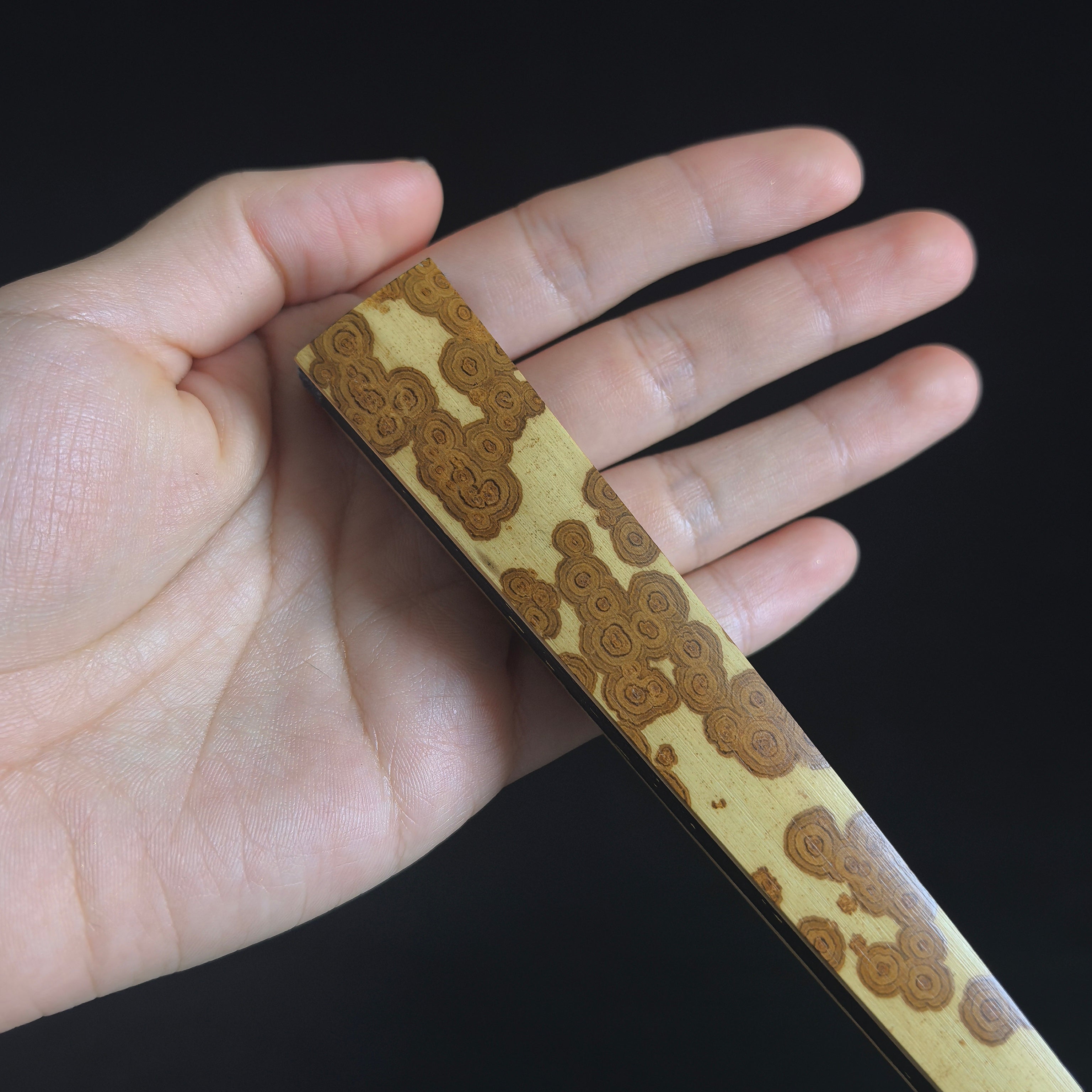 [Master Zou Chunming] Yunfei Bamboo Fan w/ Black Gold-Flecked Paper - "Beauty Shoulder" Ban-Qin Antique Square Head (9.5 Inch / 16 Ribs) | 鄒春明手作 雲妃竹雙合青 美人肩半琴古方頭 9.5寸16方2.0（黑灑金扇面）