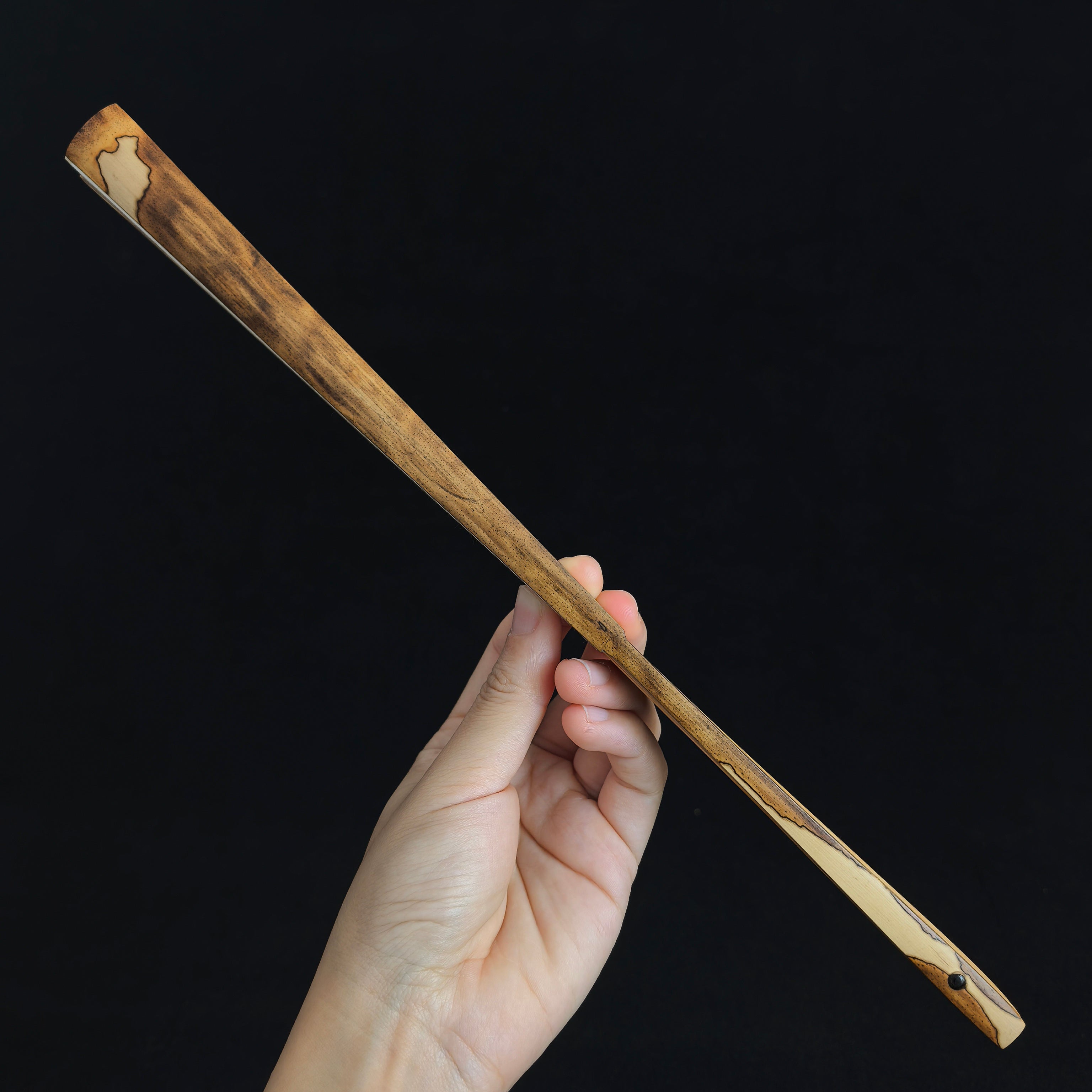 [Master Shen Changrong] Rare Butterfly-Spotted Bamboo Fan - Qing "Temple Gate" & Ming-Style Head (9.5 Inch / 16 Ribs / 1.8 Profile) | 安吉沈昌榮手作 蝴蝶妃竹 廟門肩明式頭 9.5寸16方1.8