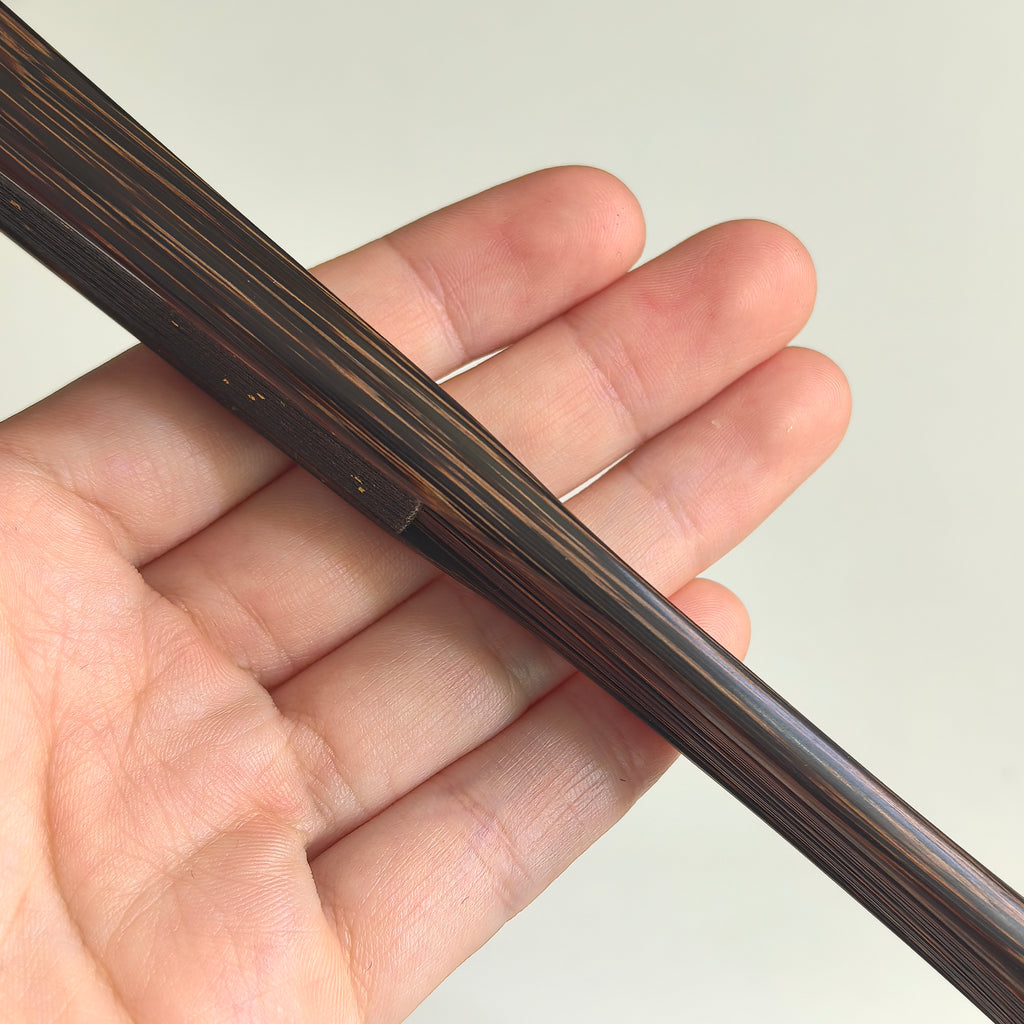 [Master Yu Sihai] Handcrafted Vietnam Black Palm Wood Fan w/ Black Gold-Flecked Paper - "Beauty Shoulder" Large Eggplant Head (9.5 Inch / 18 Ribs) | 余四海手作 越南黑棕 美人肩大茄頭 9.5寸18方2.0（黑灑金扇面）