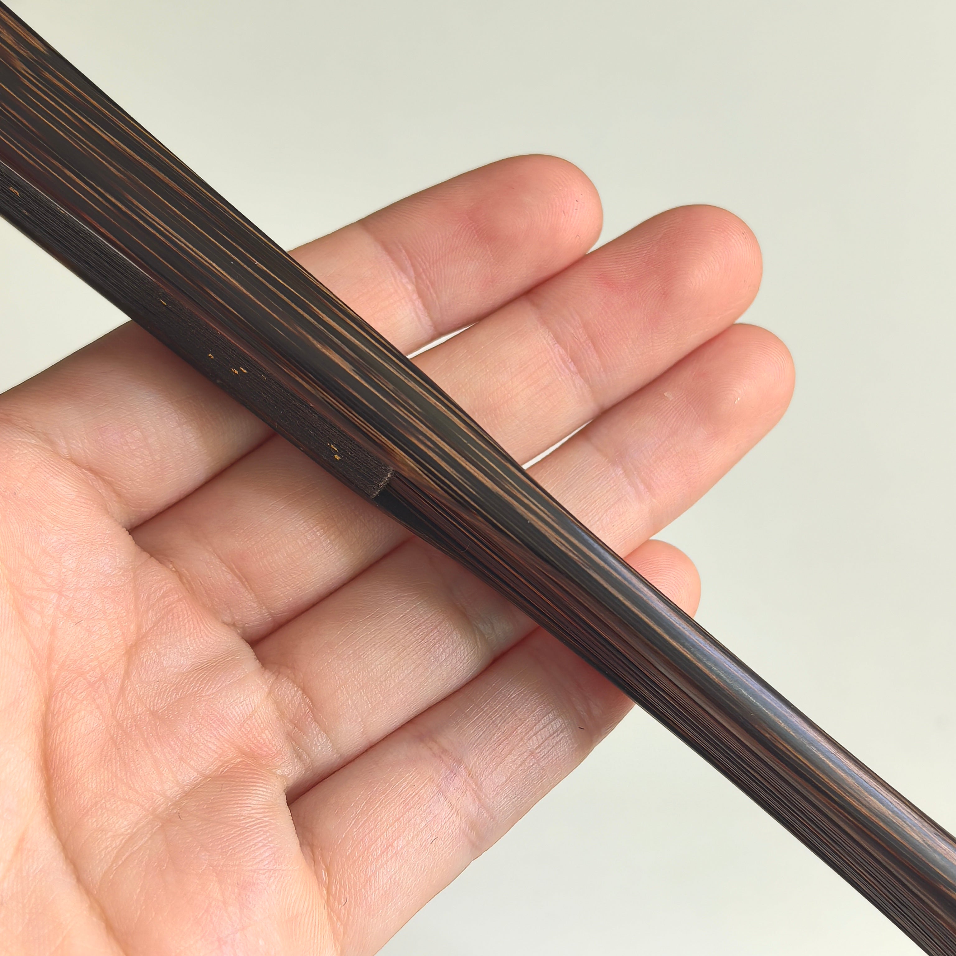 [Master Yu Sihai] Handcrafted Vietnam Black Palm Wood Fan w/ Black Gold-Flecked Paper - "Beauty Shoulder" Large Eggplant Head (9.5 Inch / 18 Ribs) | 余四海手作 越南黑棕 美人肩大茄頭 9.5寸18方2.0（黑灑金扇面）