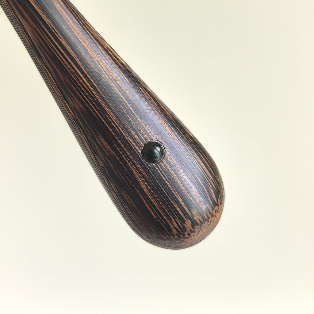 [Master Yu Sihai] Handcrafted Vietnam Black Palm Wood Fan w/ Black Gold-Flecked Paper - "Beauty Shoulder" Large Eggplant Head (9.5 Inch / 18 Ribs) | 余四海手作 越南黑棕 美人肩大茄頭 9.5寸18方2.0（黑灑金扇面）