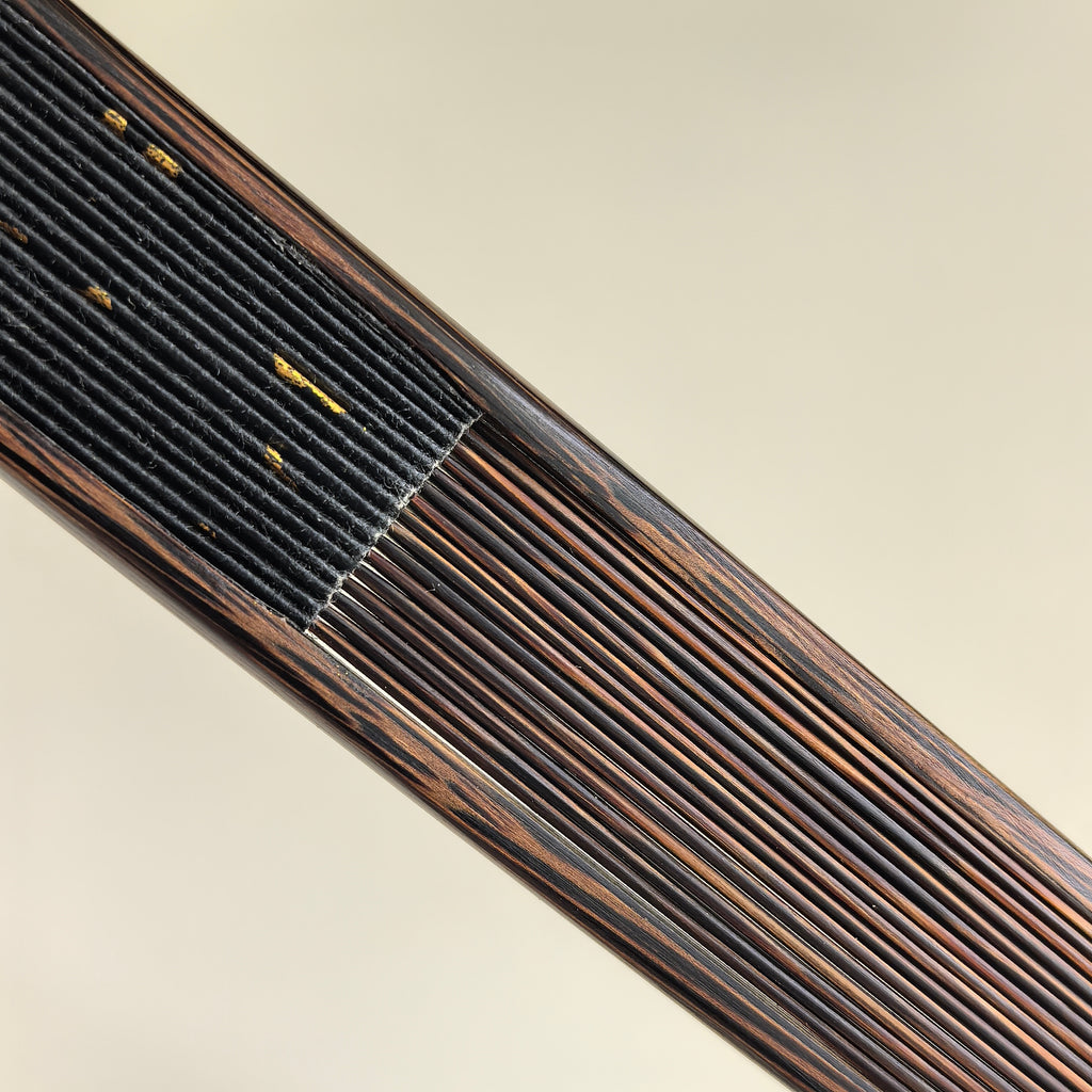 [Master Yu Sihai] Handcrafted Vietnam Black Palm Wood Fan w/ Black Gold-Flecked Paper - "Beauty Shoulder" Large Eggplant Head (9.5 Inch / 18 Ribs) | 余四海手作 越南黑棕 美人肩大茄頭 9.5寸18方2.0（黑灑金扇面）