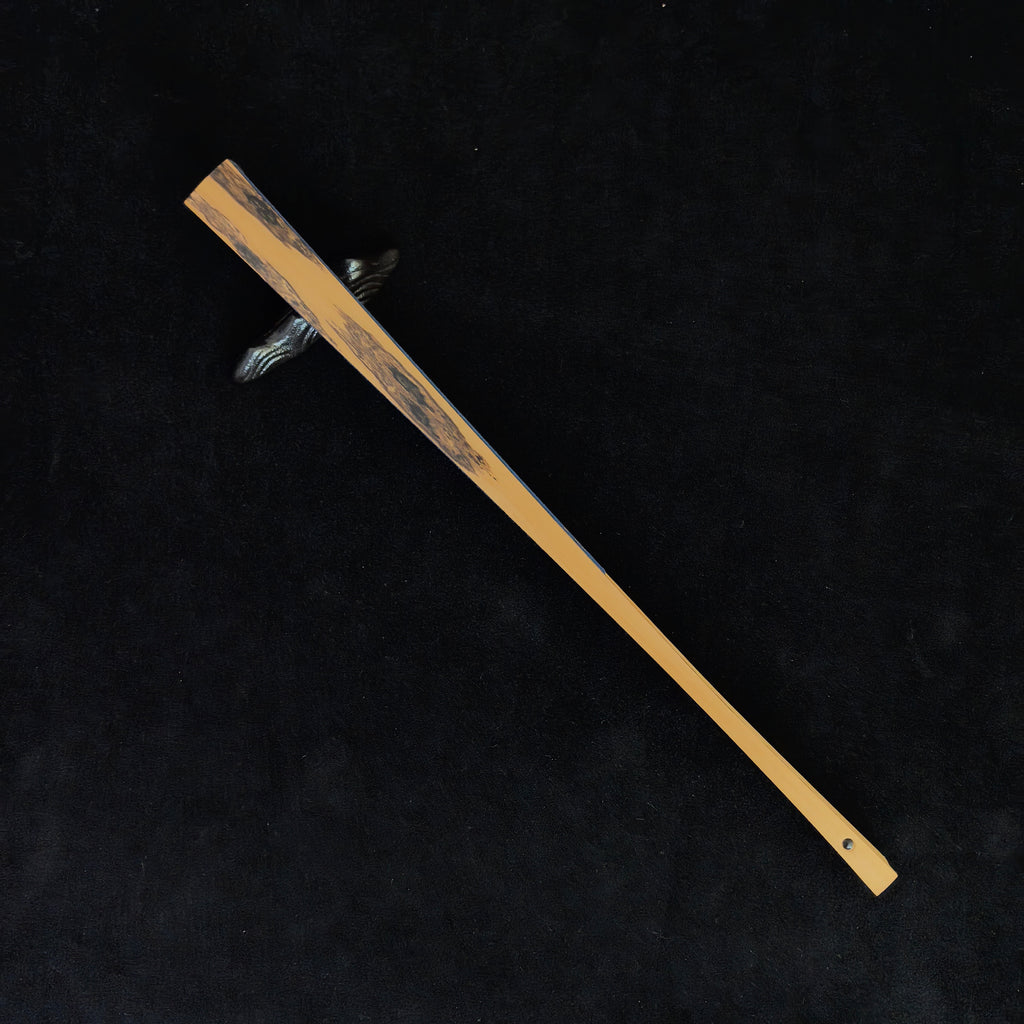 [Master Shen Changrong] Peeled Black Phoenix-Eye Bamboo Fan w/ Blue Gold-Flecked Paper - "Lantern Pole" Straight Square Head (9.5 Inch / 18 Ribs) | 沈昌榮手作 黑鳳眼（去皮）藍灑金扇面 無肩挑燈直方頭 9.5寸18方2.0