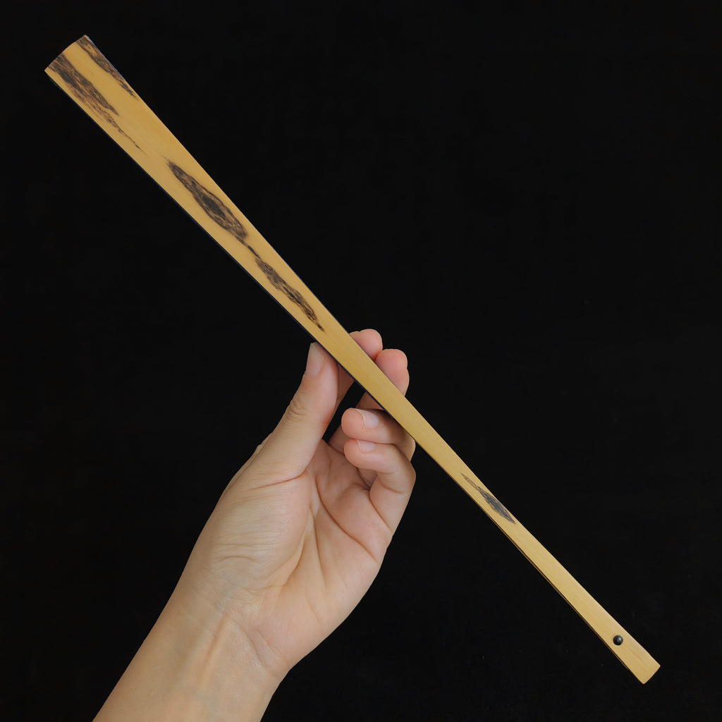 [Master Shen Changrong] Peeled Black Phoenix-Eye Bamboo Fan w/ Blue Gold-Flecked Paper - "Lantern Pole" Straight Square Head (9.5 Inch / 18 Ribs) | 沈昌榮手作 黑鳳眼（去皮）藍灑金扇面 無肩挑燈直方頭 9.5寸18方2.0