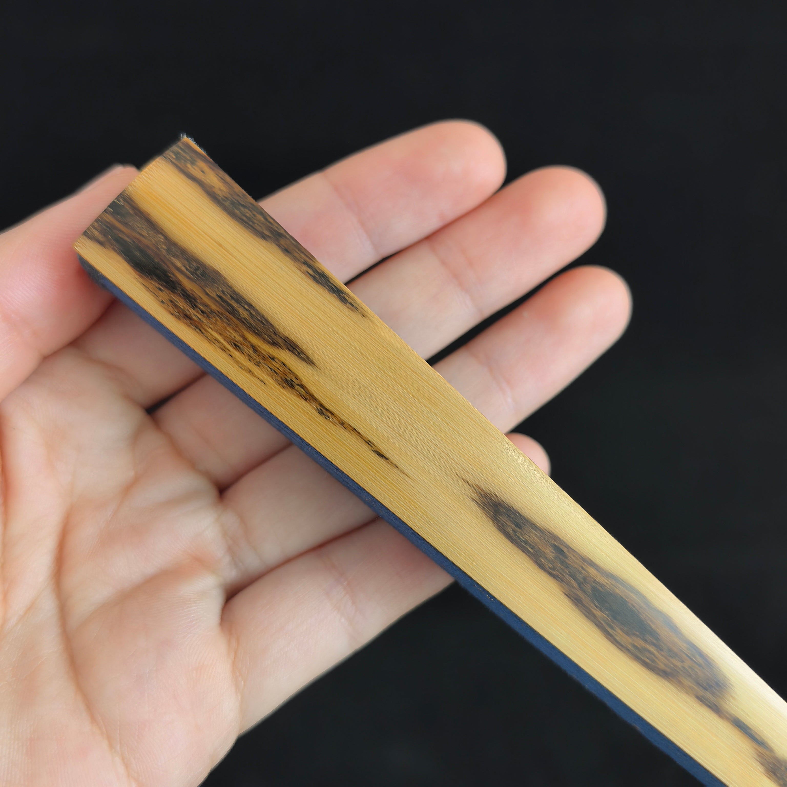 [Master Shen Changrong] Peeled Black Phoenix-Eye Bamboo Fan w/ Blue Gold-Flecked Paper - "Lantern Pole" Straight Square Head (9.5 Inch / 18 Ribs) | 沈昌榮手作 黑鳳眼（去皮）藍灑金扇面 無肩挑燈直方頭 9.5寸18方2.0