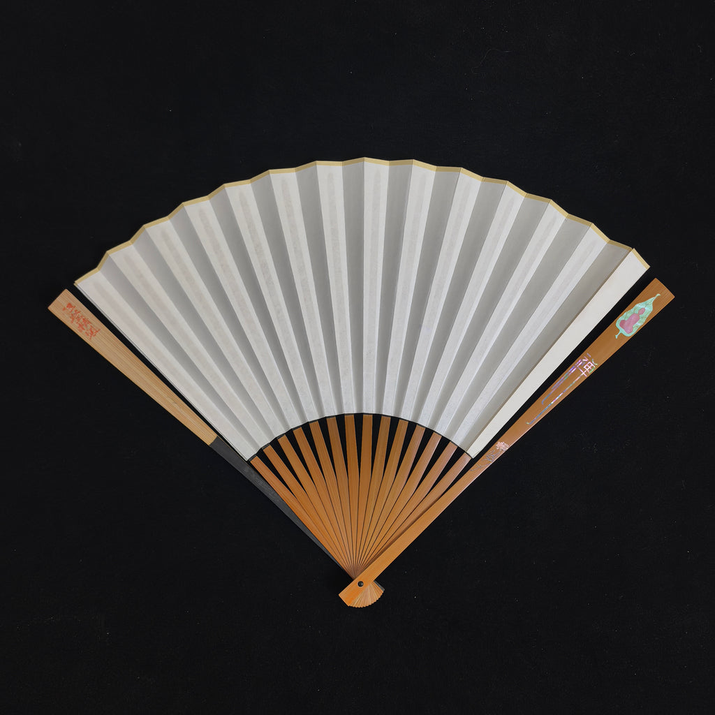 [Zen Collection | Master Cheng Yin] Mother-of-Pearl Nacre Inlay Jade Bamboo Fan - "Zen Buddha" Triple Ebony Straight Square (9.5 Inch / 16 Ribs) | 程茵手作 螺鈿彩貝鑲嵌「禪」字菩提佛影 玉竹三合青 挑灯直方頭 9.5寸16方2.0