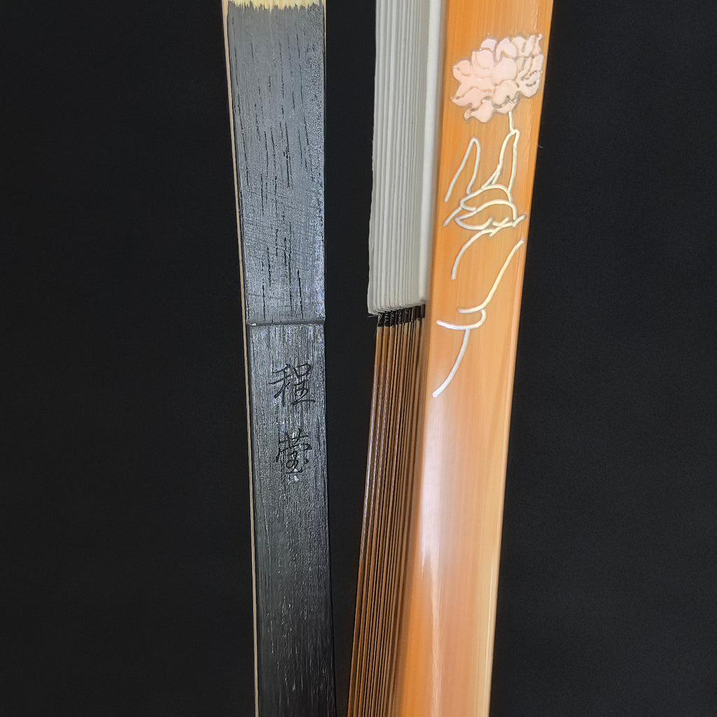 [Zen Collection | Master Cheng Yin] Mother-of-Pearl Nacre Inlay Jade Bamboo Fan - "Zen Buddha" Triple Ebony Straight Square (9.5 Inch / 16 Ribs) | 程茵手作 螺鈿彩貝鑲嵌「禪」字菩提佛影 玉竹三合青 挑灯直方頭 9.5寸16方2.0