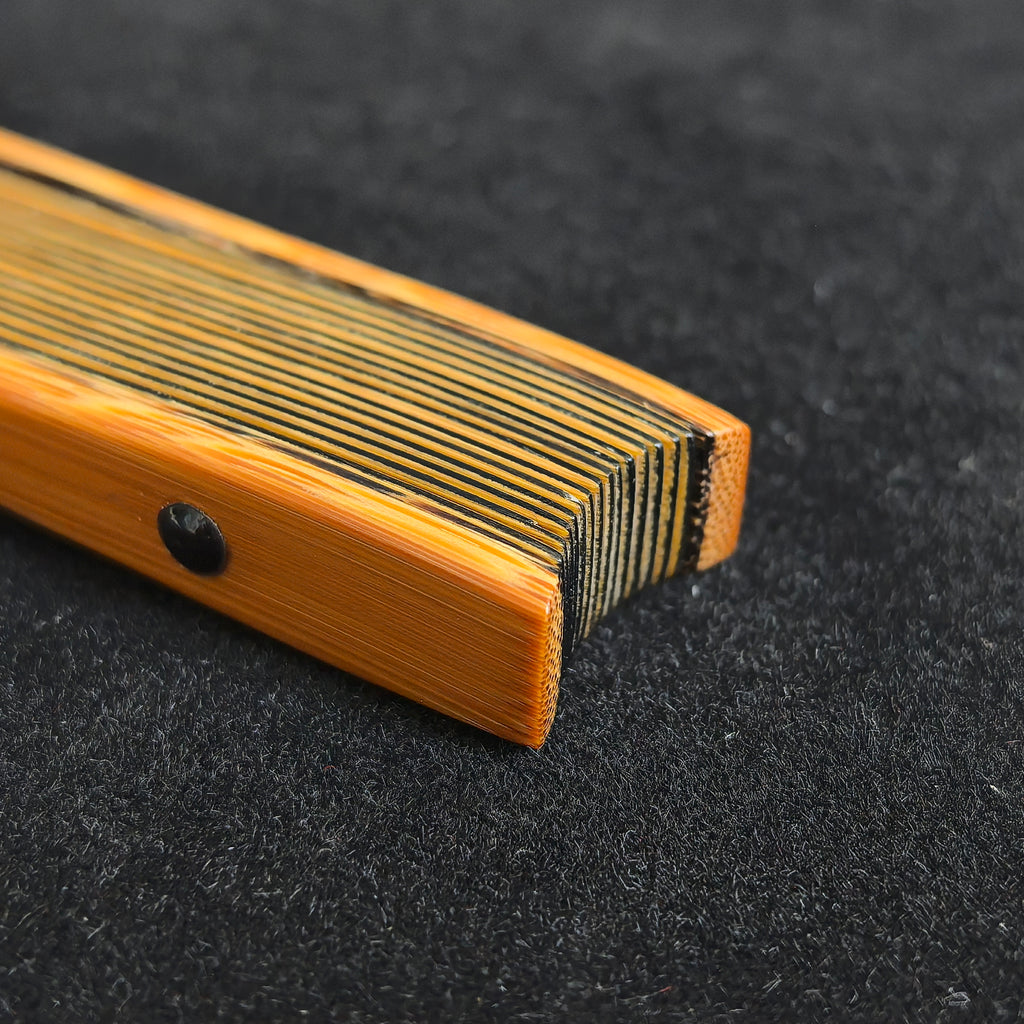 [Master Guo Wei] Aged Sichuan Jade Bamboo Fan w/ Triple Ebony Inlay - "Beauty Shoulder" Antique Square Head (9.5 Inch / 16 Ribs) | 郭煒手作 老川料玉竹三合青 美人肩古方頭 9.5寸16方2.0