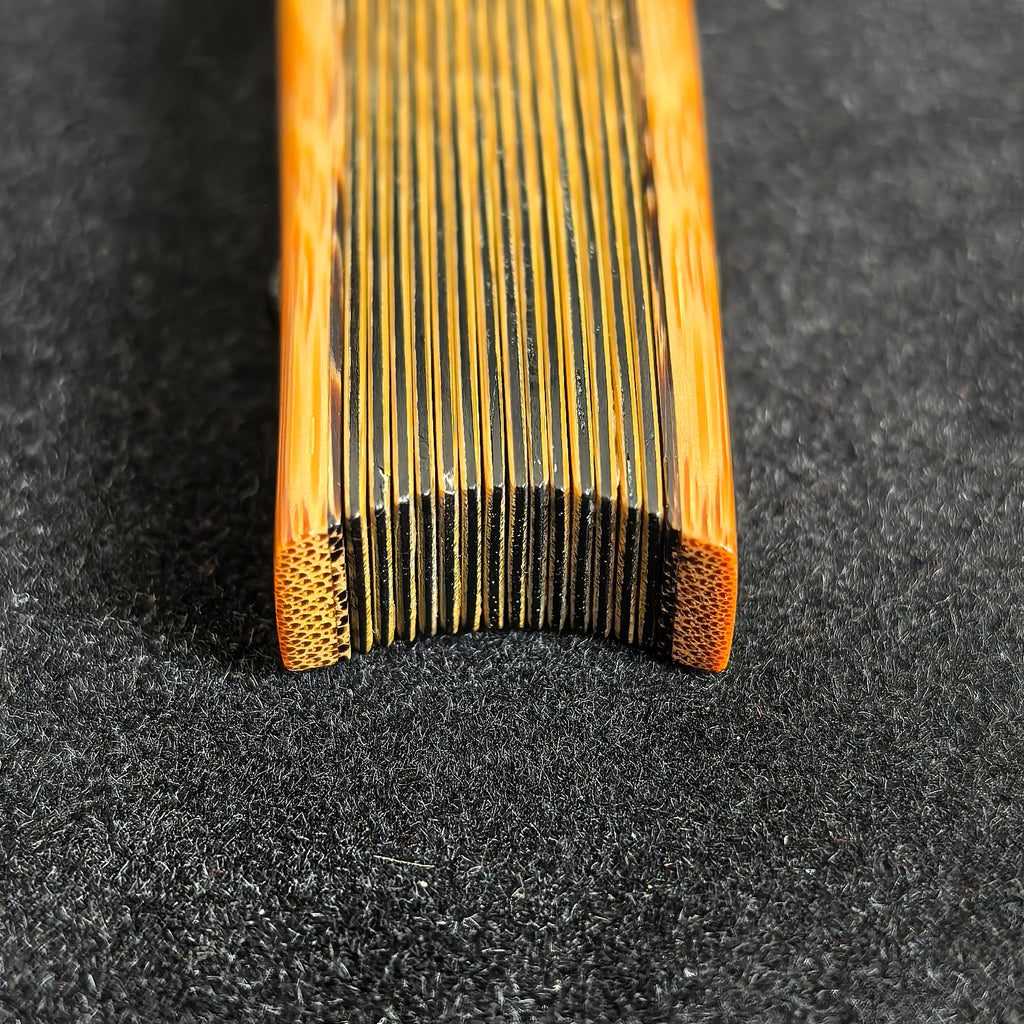 [Master Guo Wei] Aged Sichuan Jade Bamboo Fan w/ Triple Ebony Inlay - "Beauty Shoulder" Antique Square Head (9.5 Inch / 16 Ribs) | 郭煒手作 老川料玉竹三合青 美人肩古方頭 9.5寸16方2.0